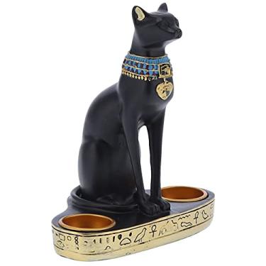 Imagem de Suporte de vela vintage, castiçal Decoração de gato egípcio Castiçal de estátua para decoração de escritório doméstico