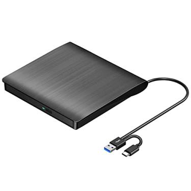 Imagem de ROOFULL Unidade externa de CD DVD USB 3.0 tipo-C leitor de CD/DVD gravador gravador de disco USB-C externo CD-RW/ROM DVD Player portátil para laptop, PC Windows 11/10, Mac MacBook, computador Linux