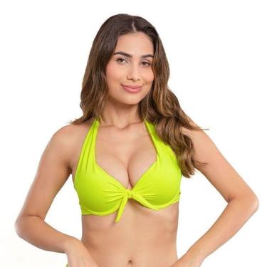 Imagem de Biquíni Top Frente Na Cor Amarelo Verão 2023 Meia Taça Tecido Canelado Neon