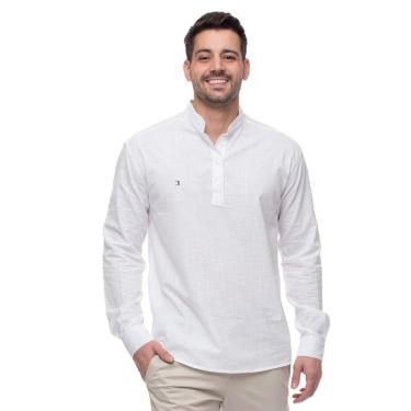 Imagem de Camisa Social Bata Masculina Gola Padre Moderna Linho Casual