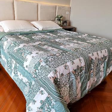 Imagem de Cobertor edredrom dupla face cama queen colcha de retalhos verde toque aveludado coberta