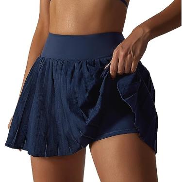 Imagem de Saia feminina plissada de tênis cintura alta cor lisa saia saia saia atlética saia, Azul marinho, G