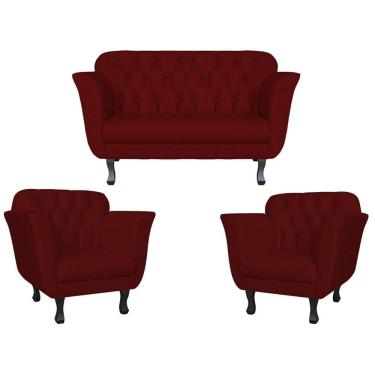 Imagem de Kit Namoradeira + 2 Poltronas Decorativa Dália Suede Marsala Pés Madeira Mz Decor