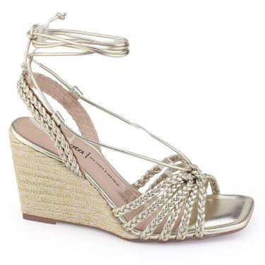 Imagem de Sandália Fem Dakota Y6561 Rives Metal dourada anabela juta