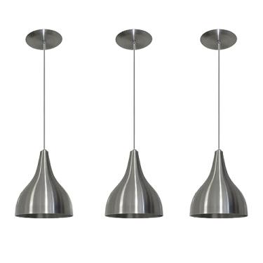 Imagem de Kit 3 Lustres Luminaria Pendente Modelo Funil - Ideal para balcão cozinha americana, bancada (Aluminio Escovado)