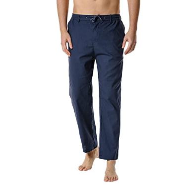 Imagem de Home Calças masculinas de algodão - cintura elástica leve casual solta calça masculina pelúcia memória, Azul marino, G