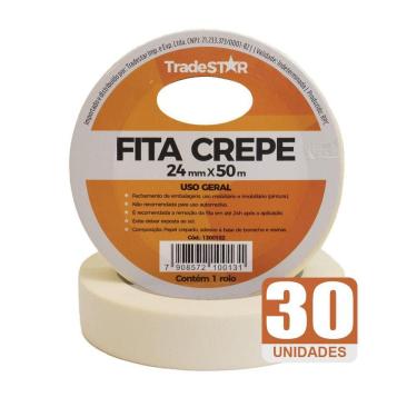 Imagem de Fita Adesiva Crepe Papel 24Mm X 50M C/30 Rolos 24X50