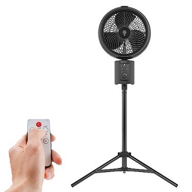 Imagem de Ventilador telescópico com pedestal com 7 velocidades de ventiladores oscilantes de piso controle remoto 10000mAh recarregável por USB silencioso temporizador refrigerador, preto, 1100 mm