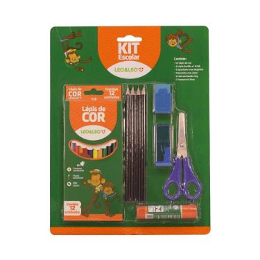 Imagem de Kit Escolar Lapis De Cor Leo E Leo 12 Cores Com 20 Peças