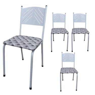 Imagem de Kit 4 Cadeira Branca para Cozinha Jantar Metal Tubular Almofadada Assento Captone