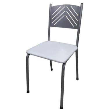 Imagem de Cadeira de Cozinha Jantar Metal Tubular Almofadada Estrutura Prata Assento Branco