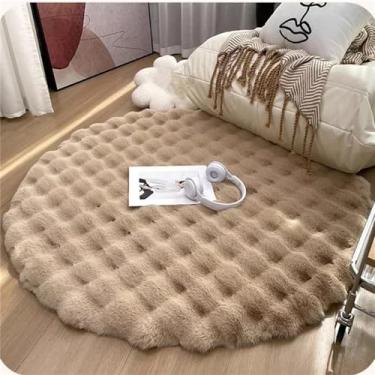 Imagem de Tapete felpudo antiderrapante para decoração de quarto, tapete redondo de pelúcia para sala de estar, área macia, cabeceira de quarto, cáqui, 80x80cm