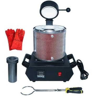 Imagem de Forno elétrico de fusão de ouro 2100W com cadinho de grafite de 3KG para sucata derretida, máquina digital de fundição de metal 2100F com proteção de malha, prata, ouro, cobre, alumínio 220V