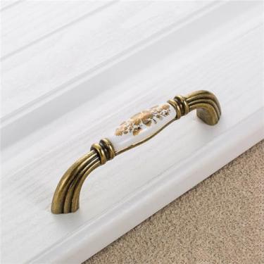 Imagem de Armário de cozinha alça de armazenamento flor de ouro cerâmica maçaneta da porta do armário antigo puxa ferragens, 7011,96mm antigo