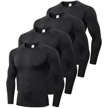 Imagem de SPVISE Pacote com 2 ou 4 camisetas masculinas de compressão de manga comprida para treino atlético, academia, roupa íntima esportiva seca e fresca, Pacote com 4, preto, nº 10, M