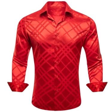 Imagem de Camisas masculinas de seda de designer de cetim roxo liso liso manga longa slim blusa masculina casual formal respirável, 0694, XXG