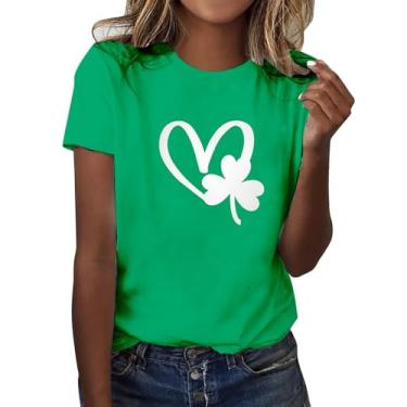 Imagem de Camisetas femininas do Dia de São Patrício Shamrock Dia de São Paddys Lucky Green Clover manga curta tops casuais para mulheres, Verde menta, GG