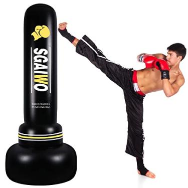 Imagem de Saco de pancadas com suporte adulto - Saco de pancadas pesado independente de 175 cm para adultos - MMA Muay Thai Saco inflável de kickboxing em pé equipamento de boxe para homens, treinamento,