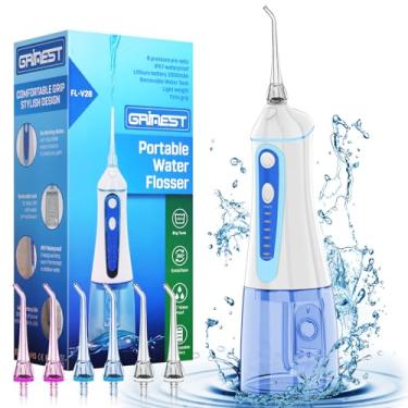 Imagem de Água Dental Pik Flosser, Grinest 7 Modos Recarregável Água Dental Pick para Limpeza de Dentes Irrigador Oral Sem Fio Portátil IPX7 Impermeável Fio Dental para Viagem em Casa - Branco
