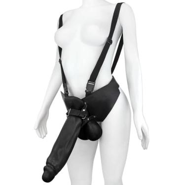 Imagem de Pênis Gigante e Grosso Flexível com Escroto e Cinta Crescido 32 x 8,5cm Preto