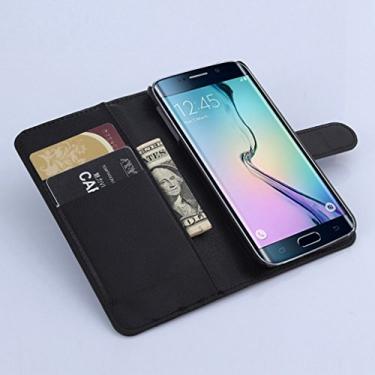 Imagem de Capa carteira para Samsung Galaxy S6 EDGE, capa carteira flip de couro PU premium com compartimento para cartão, suporte e fecho magnético [capa interior à prova de choque de TPU] Compatível com