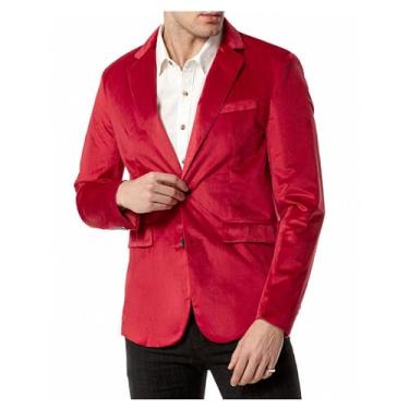 Imagem de Blazer masculino casual, cor sólida, casaco de veludo cotelê, casaco casual com lapela e gola, Vermelho, XG