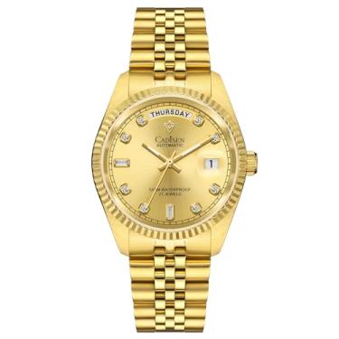 Imagem de CADISEN Relógio mecânico automático masculino casual à prova d'água com calendário semanal safira, Ouro 8229