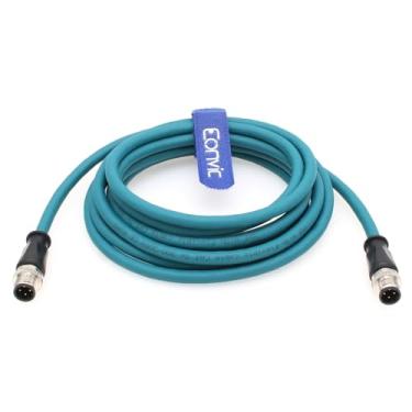 Imagem de Eonvic Cabo Gigabit Ethernet flexível M12 D Code 4 pinos para 4 pinos macho Cat5e Cabo de rede blindado para câmera industrial (3M)
