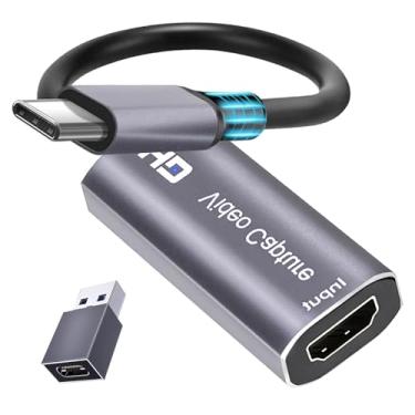 Imagem de Placa de captura HDMI 4K, placa de captura de vídeo Cam Link HDMI para 1080P Tipo-C para sistema Windows Mac OS para transmissão de jogos e reuniões com adaptador USB C para ajustar PS3 4, Switch,