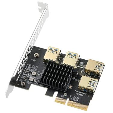 Imagem de BEYIMEI Riser PCIe 1 a 4, PCI Express 4X a 16X Splitter Riser, PCI-E para adaptador conversor USB 3.0 externo 4 com dissipador de calor grande, placa de expansão multiplicadora PCIE para GPU Ethereum