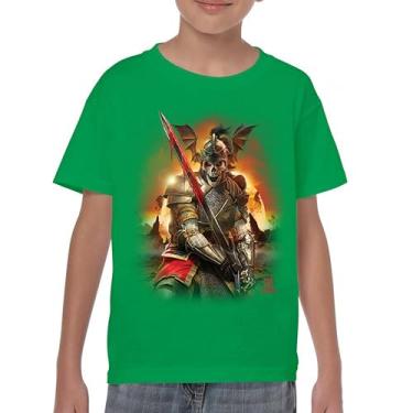 Imagem de Camiseta juvenil Apocalypse Reaper Fantasy Skeleton Knight with a Sword Medieval Legendary Creature Dragon Wizard Kids, Verde, P