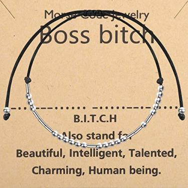 Imagem de PLITI Pulseira Boss Lady Morse Code para mulheres Boss Mentor Leader Appreciation Jewelry, Medium, Aço inoxidável, Sem pedras preciosas