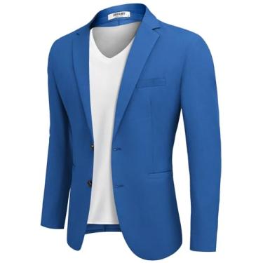 Imagem de COOFANDY Jaqueta masculina casual esportiva slim fit leve blazers jaqueta de terno de negócios com dois botões, Azul royal, Medium