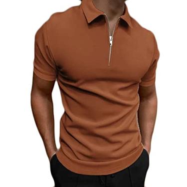 Imagem de Camisetas masculinas de gola alta para homens manga curta simples verão outono 2024 na moda Y2K, L-996 marrom, XXG