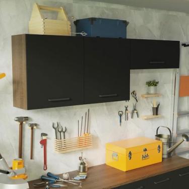 Imagem de Kit com 2 Armários Aéreos Multiuso 3 Portas Rustic/preto Agata Madesa