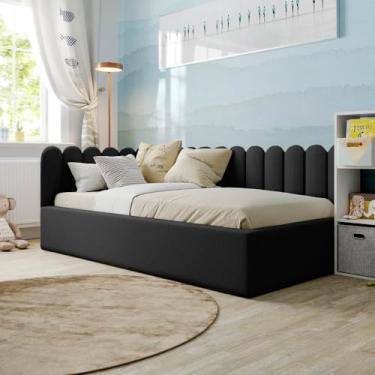 Imagem de Cabeceiras Nuvem Cerquinha Estofada Modular Cama Casal Box 1,40mX45cm Módulos Adesivos (Preto)