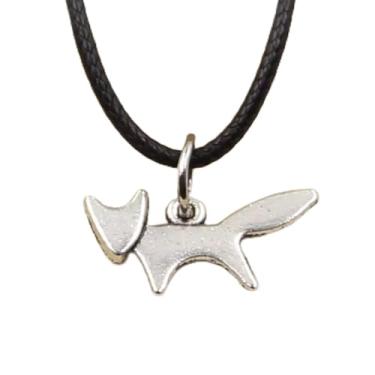 Imagem de EDCRFV Colar pingente de prata tibetana raposa berloque cordão de couro preto feito à mão