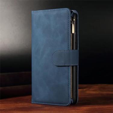 Imagem de Capa de couro flip retrô para XiaoMi Note 13 Pro 12 11 12S 11S 10 10S 9S 9 8T 8 7 10A 10C 9C Capa de cartão tipo carteira com zíper, azul, para RedMi Note 12 (5G)