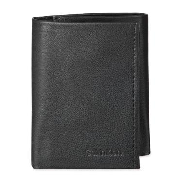 Imagem de Calvin Klein Carteira masculina de couro RFID com três dobras, Preto, tamanho nico