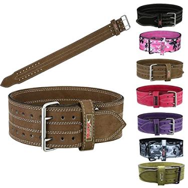 Imagem de Cinto de couro MRX Powerlifting 10 mm de largura 10 mm de espessura, cintos de musculação com suporte traseiro e fivela de aço 2 garras marrom (pequeno)