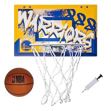 Imagem de Franklin Sports Cesta de basquete NBA Golden State Warriors Over The Door - Cesta de basquete infantil com mini basquete - Brinquedo para fãs da NBA para quarto + escritório - conjunto sobre a porta