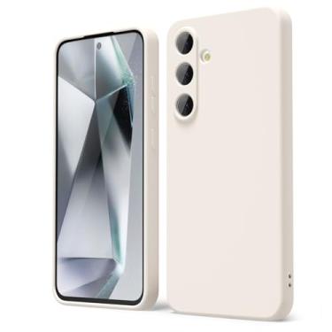 Imagem de oakxco Capa para celular Samsung Galaxy S24 FE de silicone líquido, fina e fina borracha macia gel TPU capa simples simples para mulheres meninas fofas, cor sólida fosca, bege creme