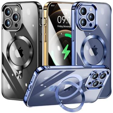 Imagem de [Anel de CD compatível com suporte invisível MagSafe] Capa magnética para iPhone 12/iPhone 12 Pro, [para-choque galvanizado não amarela][parece um iPhone nu] Capa fina transparente com suporte para
