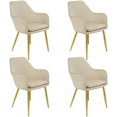 Imagem de Kit 4 Cadeiras Poltrona Lines Base Dourada Recepção Sala Decorativa Suede Bege - Lianto Decor