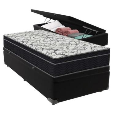 Imagem de Cama Box Baú Solteiro Preto e Colchão Airtech 150 D45 Ortobom