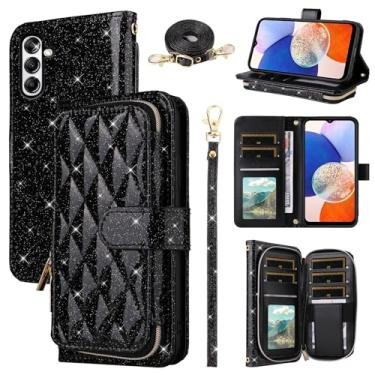 Imagem de Furill Capa carteira para Samsung Galaxy A25 5G/A24 4G/M34/F34 com alça de pulso, alça de ombro transversal, 9 compartimentos para cartões, bolsa com zíper, capa de telefone de couro PU de luxo para