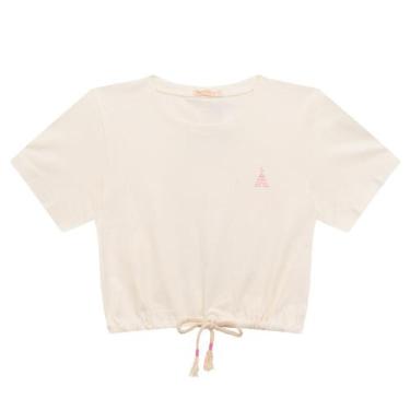Imagem de Blusa Infantil Menina Manga Curta Básica Com Cadarço - Off-White - Tup