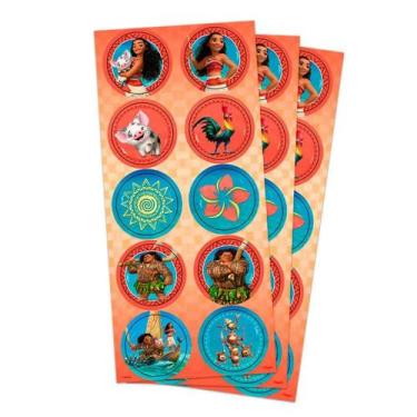 Imagem de Adesivo Redondo para Lembrancinha Festa Moana - 30 unidades - Regina