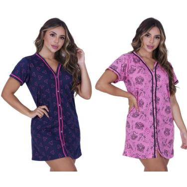 Imagem de Kit 2 Camisolas Estampadas Blogueirinha Botão Amamentar - Exotic, G(42