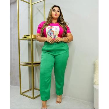 Imagem de Calça Alfaiataria Lavínia Feminina Plus Size Com Cinto Moda Elegante, 